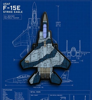 PVC PATCH - F-15 Strike Eagle USAF Squadron - Flugzeug Profil Silhouette F15