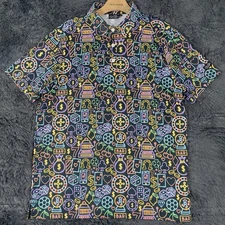 Sunday Swagger Polo Shirt Men's Size Medium Graphic Print Stretch Preppy Golf