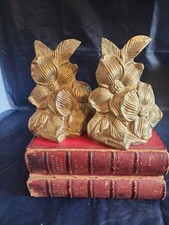 Vintage Brass Dogwood Blossom Bookends Art De...