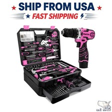 KingTool 276-Piece Tool Set Kit with 12V Cordless Power Drill (Pink)