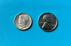 1943 Mercury Silver Dime 10C & 1943 Lincoln Steel Wheat Cent 1C - BOTH UNC