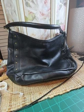 Leather Black Sholder Bag With Brass Rivits And Black Tassel