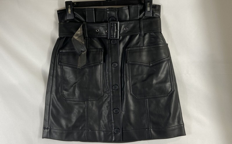 Banana Republic Women's Black Faux Leather Paperbag Belted Mini Skirt NWT Sz 6