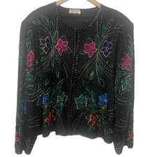 Scala Vintage 100 Silk Beaded Sequined Embellished Evening Jacket Size XL 