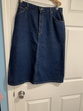 LL Bean Vintage Denim Dark Wash Jean Skirt long Sz 14 Waist 15 Inches Across