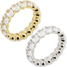925 Sterling Silver 14k Gold Vermeil AAA Cubic Zirconia 6mm Oval Eternity Ring