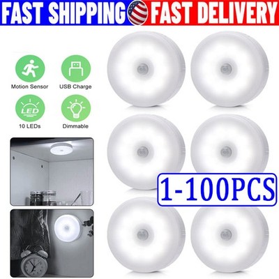 LED Motion Sensor Under Cabinet Closet Light USB Rechargeable Kitchen Lamp