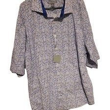 Paulo Solari Men 4X big Tall Dress Shirt - Geometric, blue white short sleeve