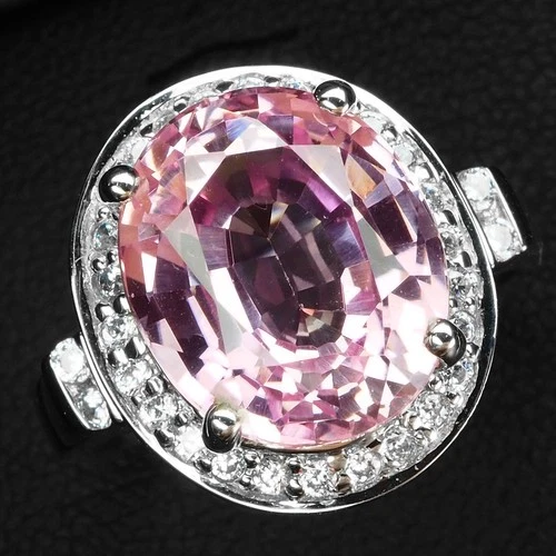 925 Sterling Silver White Gold Halo Rings Pristine Light Pink Sapphire 7.30Ct