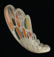 Antique Victorian Silver Scottish Agate Pebble Stone Eagle Wing Brooch