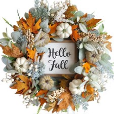 17" Thanksgiving Fall Wreath Pumpkins Autumn Wreaths for Front Door Decorations