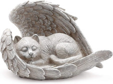 Napco Sleeping Cat Within Angel Wings 8.5 x 5.5 Resin Stone Pet Memorial Figurin