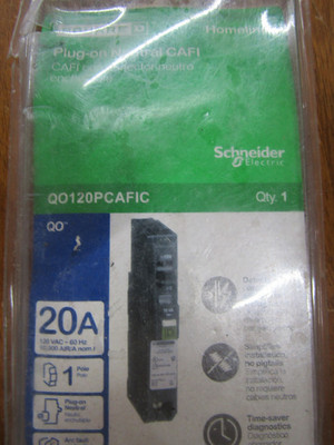 Square D QO120PCAFIC 20 Amp 1P Arc Fault Pliug On Neutral Circuit Breaker new