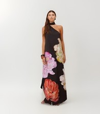 NWT Arrange Black Floral Dress Satin Maxi Sz 8 One Shoulder Evening Formal Gala