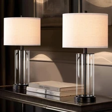 Kyrid 23.5'' Glass Table Lamp Set of 2 for Living Room with USB Ports and AC ...