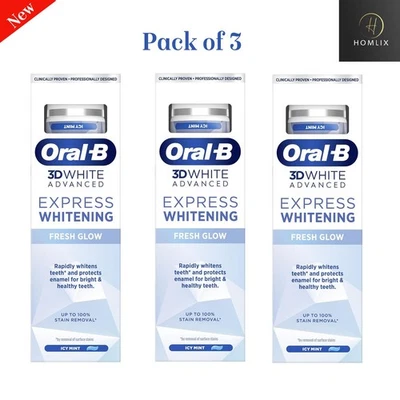 Oral-B Express 3D White Advance Express Whitening Fresh Glow Ice Mint (3 x 75ml)