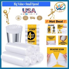 4 Gal Small Trash Bags 100 Count White Heavy Duty Leak-Proof Waste Liners