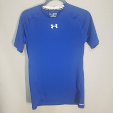 Under Armour Size YXL Boys Dri-FIt Shirt Blue Short Sleeve Fitted Heat Gear 