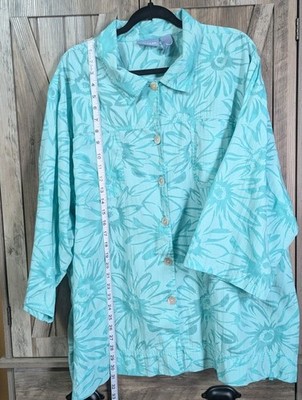 Liz & Me Plus Size 5x Women's Floral Collared Button Up Blouse W Breast Pockets