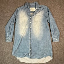 Frank & Eileen Mary Denim Shirt Dress Sz Medium Button Up Distressed Vtg Wash