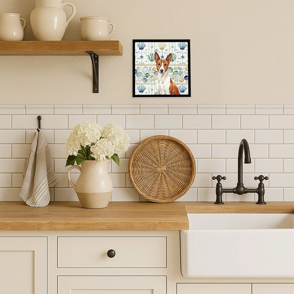 Red and White Basenji Coastal Sea Glass Framed Metal Print WDK6894MFP88 - Image 2 of 4