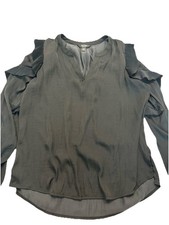 Vera Wang Women’s Sz S Long Sleeves Sheer V-Neck Shirt Black Wimsigoth