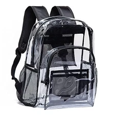  Clear Backpack Heavy Duty PVC Transparent Backpack with Reinforced Large Black