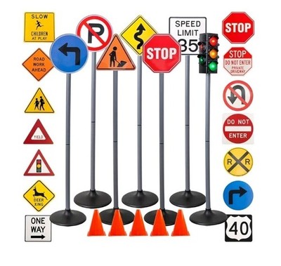 Traffic Signs Playset for Ride-On Cars/Bikes/Trikes- 32 Piece - 42'' - FREE SHIP