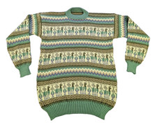 Soft Alpaca Green Sweater Size Large Unisex Crewneck Pullover Colorful Boho