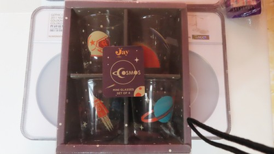 #ad Life of Jay Cosmos Space Set of 4 Mini Shot Glasses Planet OuterSpace Asteroid $40.00