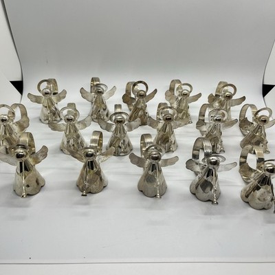 Angel Napkin Rings  Trumpets Set  16 Christmas Holiday Silver Metal Halo Wings
