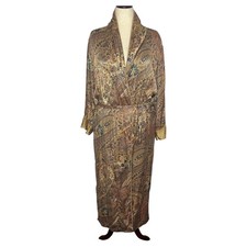 Vintage VICTORIA'S SECRET 90s Robe S Brown Paisley Floral Belted 100 Silk Satin