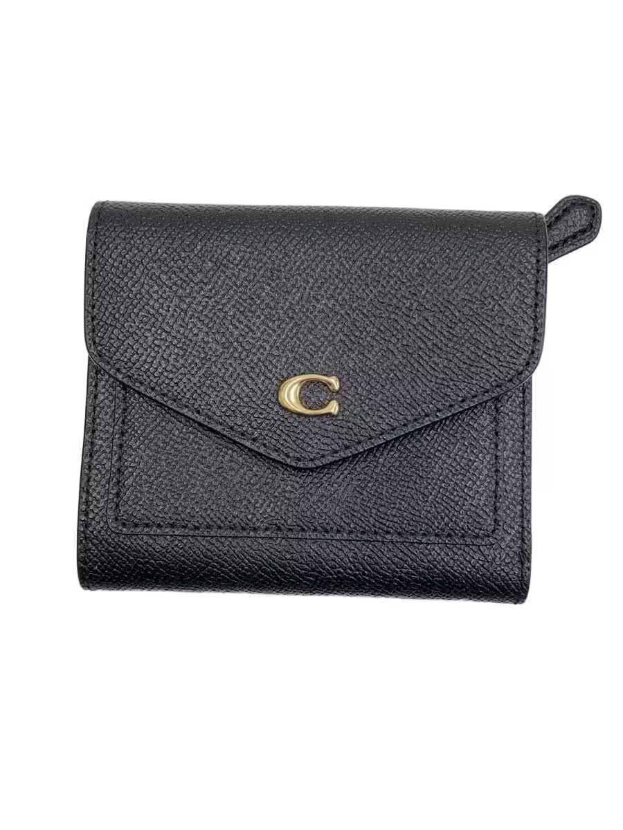 COACH 3-fold wallet leather black women's