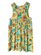 Homemade Vintage Dress Girl  s 6-8 Green Yellow Sunflowers Cotton Sundress