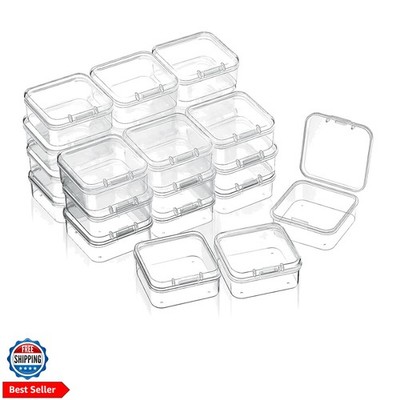 24 Packs Small Clear Plastic Beads Storage Containers Box with Hinged Lid for...