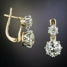 Art Deco Vintage 4.2Ct Round Cut Diamond Drop/Dangle 14K Yellow Gold FN Earrings