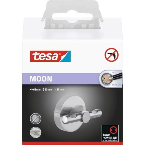 tesa Moon Handtuchhaken Edelstahl Verchromt Bad-Haken Wandbefestigung Kleben-image