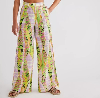 Colin Locascio Free People Women's Size S Linen Jessy Abstract Trousers Pants