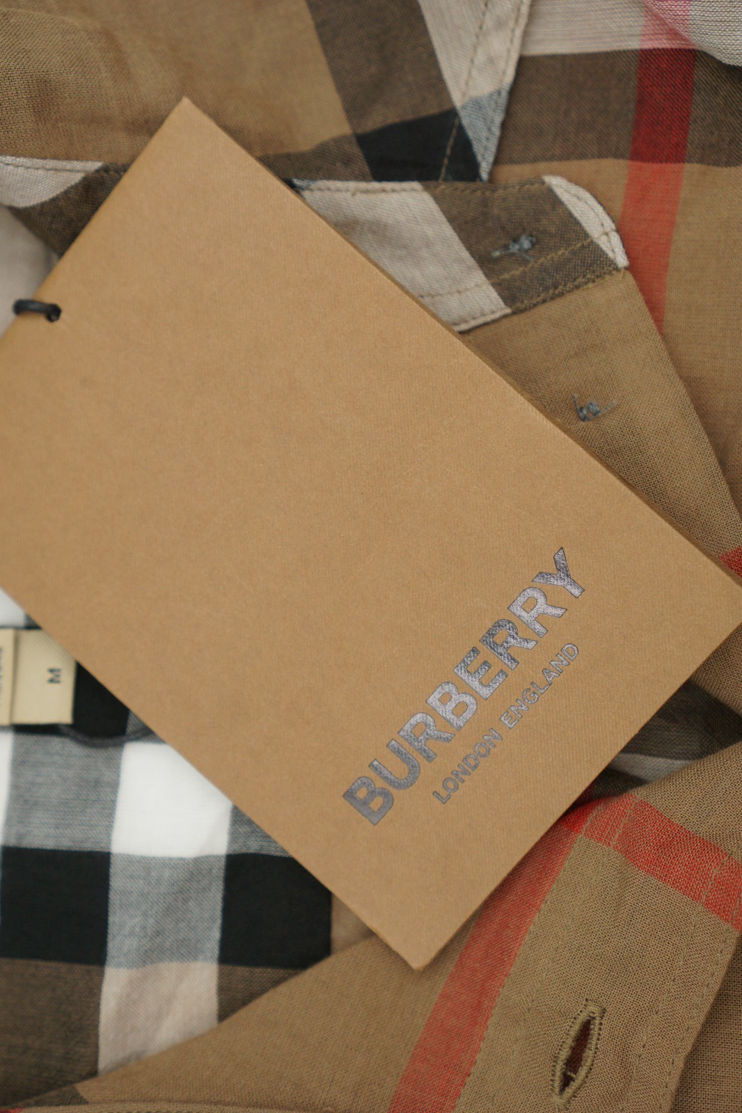 Women Burberry Long Sleeve Cotton Check Shirt Taupe Brown Size M image 4