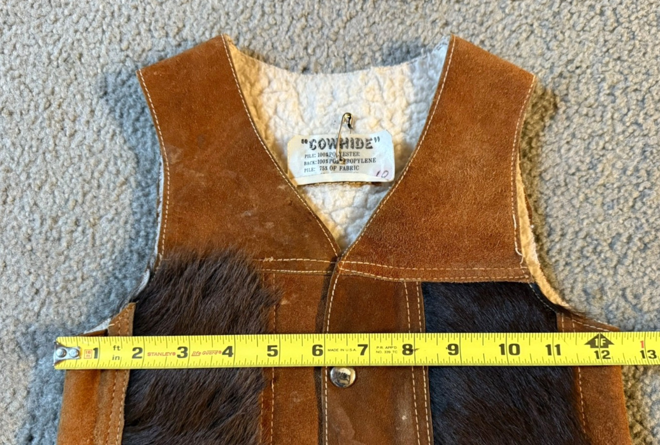 VTG Cowhide Leather Pony Hair Sherpa Lined Snap Front Toddler Western Vest - 4T