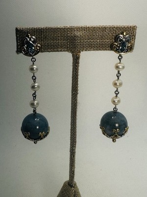 NH Michael Valitutti Sterling Silver Earrings Blue Aquamarine Pearl Drop Dangle