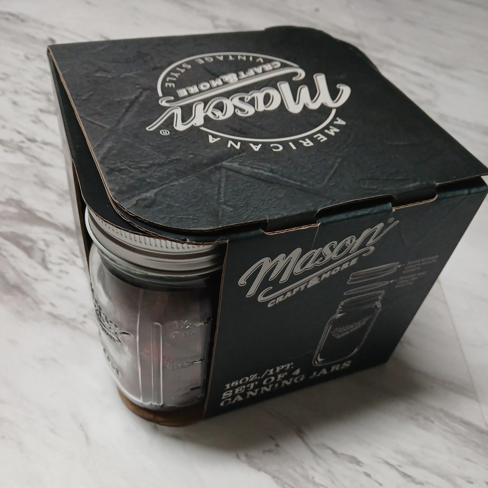 MASON CRAFT & MORE 4 PIECE GLASS CANNING JARS SET 16 OZ/1 PT