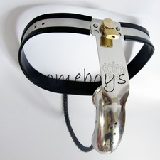 Male Adjustable Chastity Belt Cage Stainless Steel Double Cable With Stopper