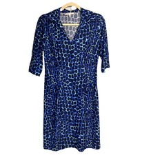 Jude Connally Dress Women’s Small Blue Leopard Print V-Neck Collared Stretch