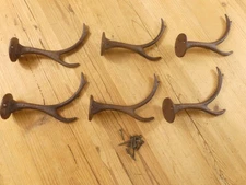 6 Cast Iron Antler Hooks Deer Elk Coat Hat Hall Tree Entry Way Rack Tack Hook