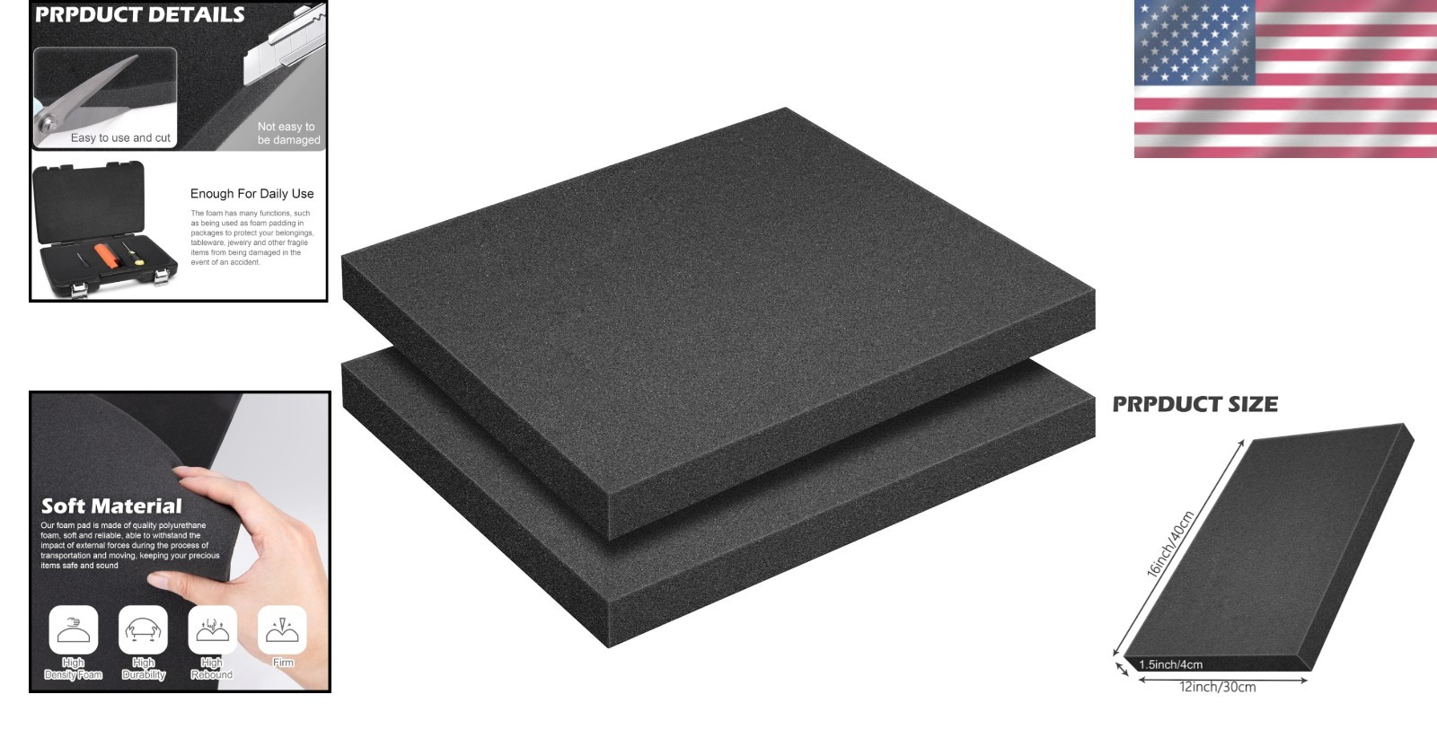 16 x 12 x 1.5 Inch Soft Polyurethane Foam Sheets – 2 Pack for Storage & Crafts