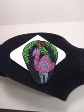 Vintage 80s Beaded Hair Large Barrette Flamingo Palm Tree
