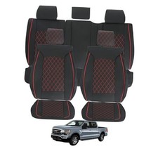 Leather Seat Covers 5 Seats Full Set Fit for Ford F150 2009-2025 Red Line