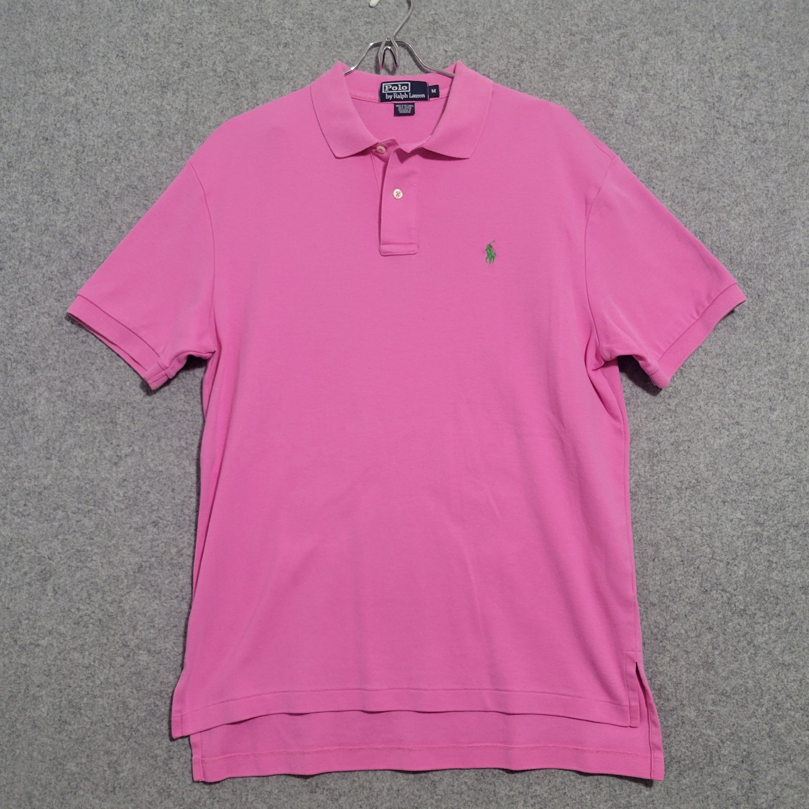 Polo Ralph Lauren vintage camicia uomo rosa medio verde pony casual preppy accademia