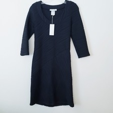 New Papillon Blanc 3/4 Sleeve Textured Wave Little Black Dress Size Small